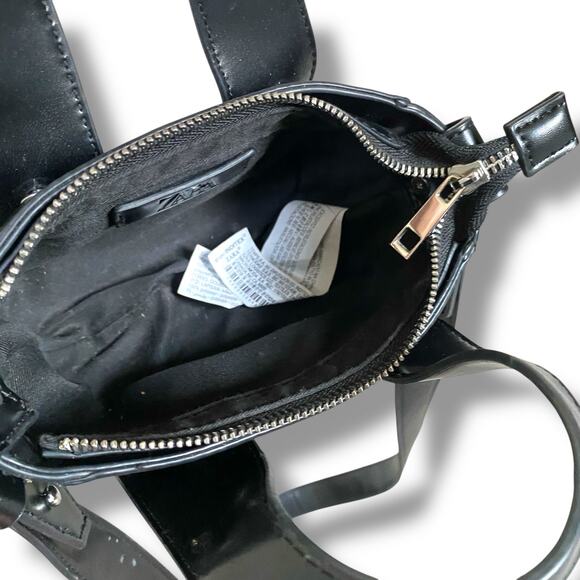 Zara Studded Mini Crossbody Bag Purse Black Silver Top Handle Zipper Edgy Grunge - Picture 10 of 14